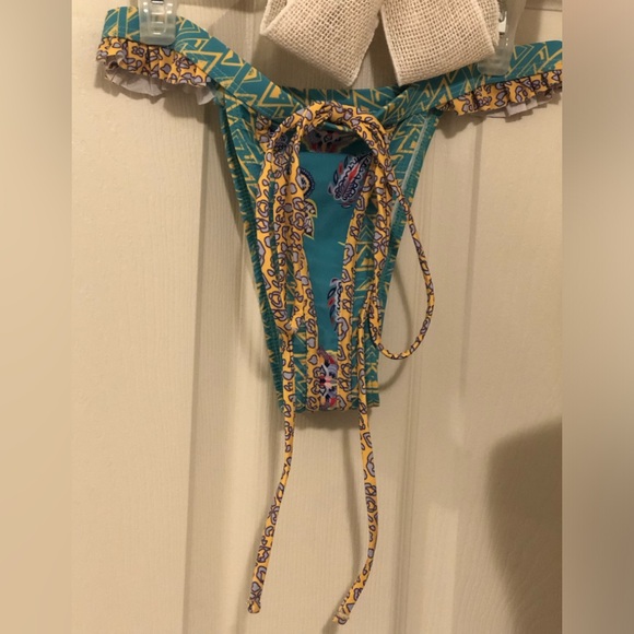 Multicoloured Bikini String Top and Brazilian Tanga Bottoms, Ruffles Sexy & Cute - Picture 3 of 7